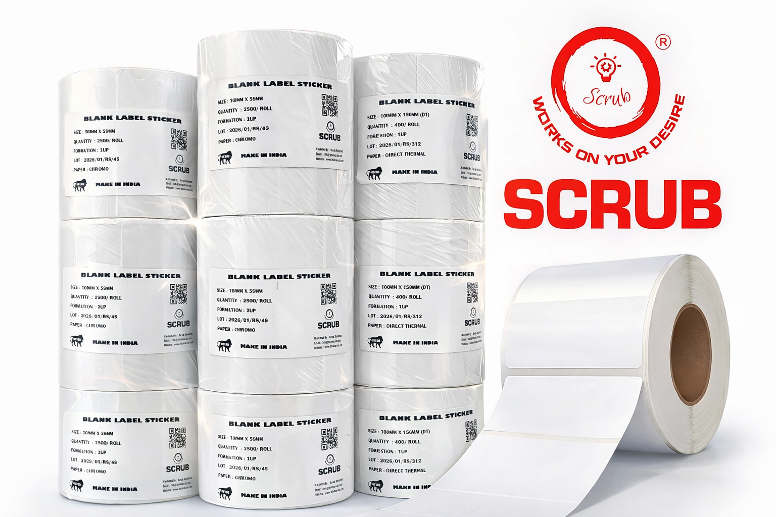 SCRUB BARCODE LABEL CHROMO 100X100 1UP 500PCS