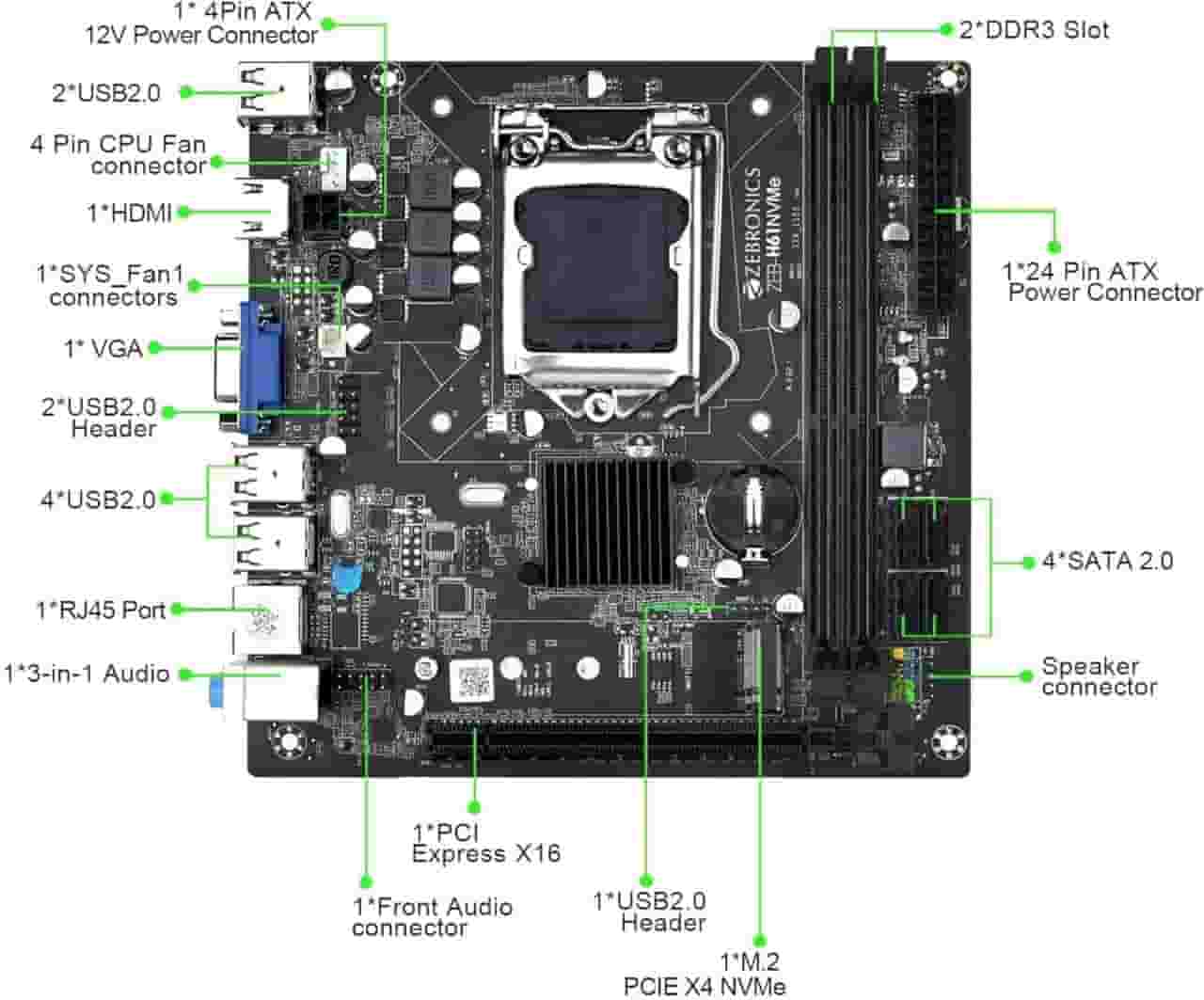 ZEBRONICS H61/1155 DDR3 LGA 1155SOCKET MICRO-ATX INTEL H61 EXPRESS CHIPSET DDR3 MOTHERBOARD FOR DESKTOP - Image 2