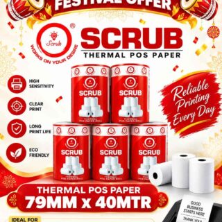 SCRUB THERMAL POS 3INCH BILLING PAPER ROLL 79MM (PACK OF 10)